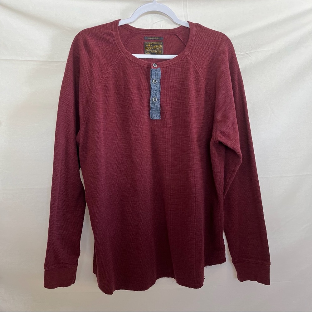 Lucky Brand Lived In Henley Thermal Waffle Long Sleeve Shirt Maroon Size XXL